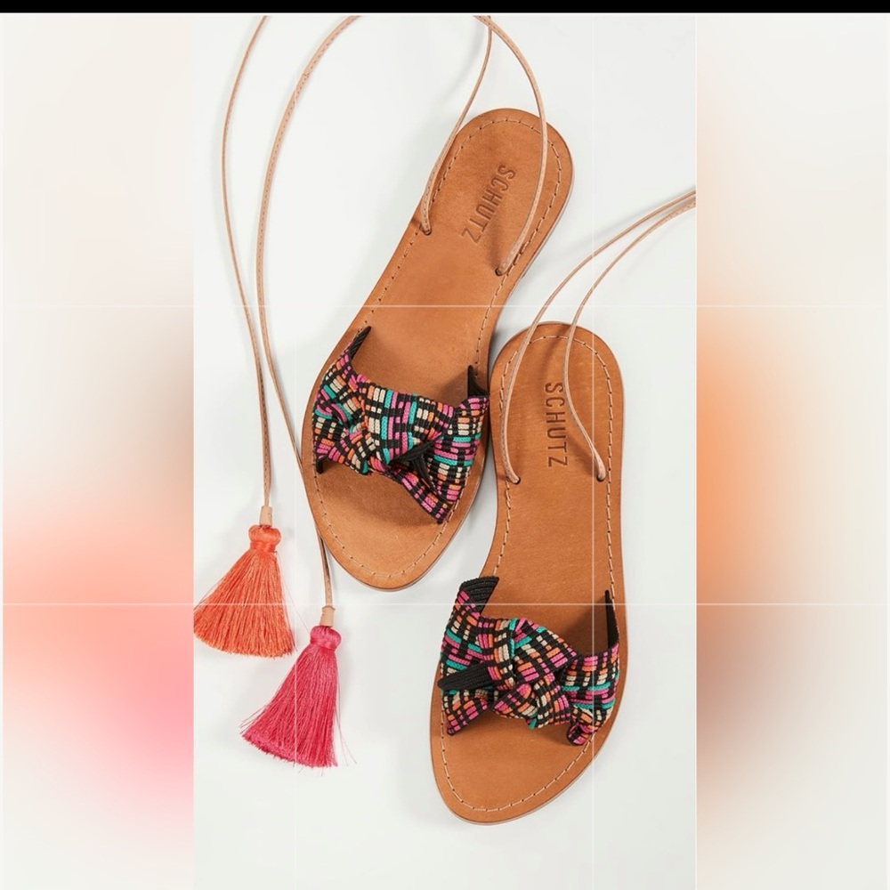 Schutz Black/Multi Honey Strap Sandals, size 7.5